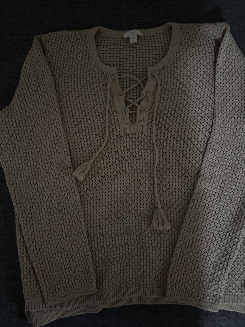 J. Jill Open-Knit Lace-Up Sweater in Taupe